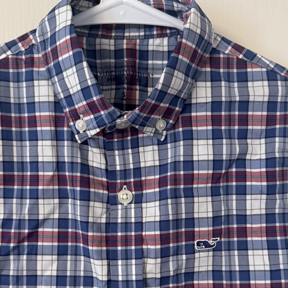 Vineyard Vines Performance Boys Blue Plaid Shirt